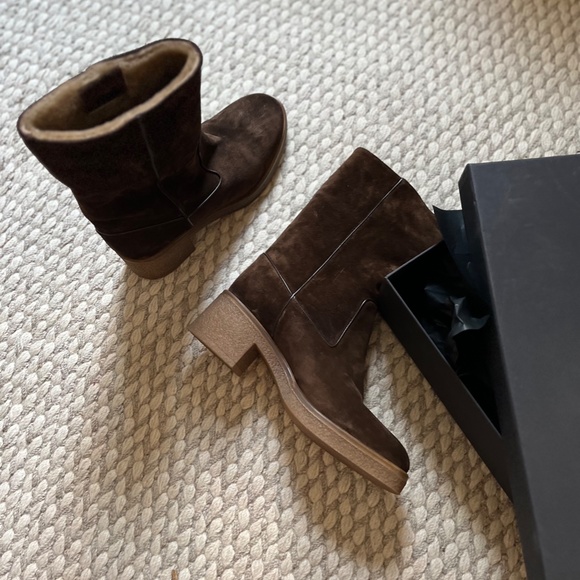 Theory Crepe Heel Bootie in Brown Suede - Picture 1 of 6